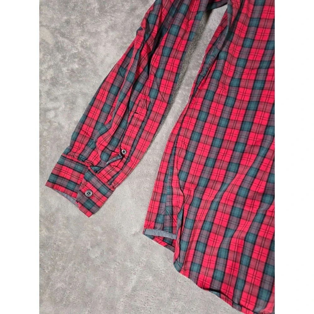 Banana Republic Shirt Mens Medium 15 - 15.5 Red Plaid Long Sleeve Cotton Button